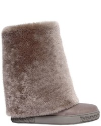 Casadei 80mm Shearling Leather Wedged Boots