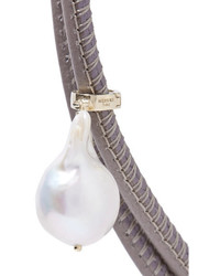 Mizuki 14 Karat Gold Pearl And Leather Wrap Bracelet Gray