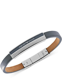 Emporio Armani Bracelet Gray Leather And Stainless Steel Logo Plaque Bracelet Egs1796040