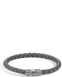 John Hardy Classic Chain Silver Round Woven Bracelet On Leather Cord