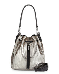 Elizabeth and James Cynnie Mini Embossed Leather Bucket Bag Anthracite