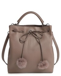 Louise et Cie Large Yvette Genuine Rabbit Fur Leather Bucket Bag Black