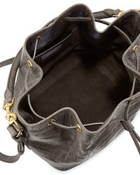 Saint Laurent Medium Croc Print Bucket Shoulder Bag Gray