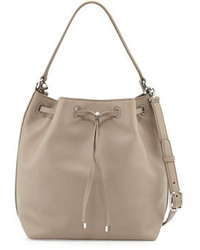 Tory Burch Toggle Drawstring Leather Bucket Bag French Gray