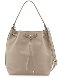 Tory Burch Toggle Drawstring Leather Bucket Bag French Gray