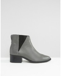 Pieces Drina Gray Leather Chelsea Boots