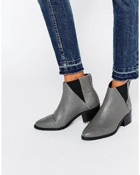Pieces Drina Gray Leather Chelsea Boots