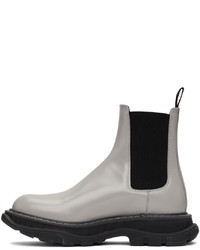 Alexander McQueen Grey Contrast Stitch Tread Chelsea Boots