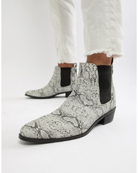 House of Hounds Onyx Cuban Boots In White Snake Print Leather