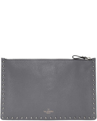 Valentino Grey Leather Rockstud Pouch