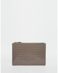Whistles Leather Clutch In Gray Croc