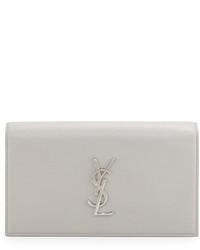 Saint Laurent Monogram Leather Small Clutch Bag Light Gray
