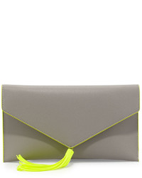 Neiman Marcus Neon Contrast Envelope Clutch Bag Light Grayyellow