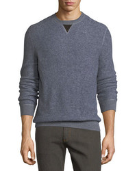 Ermenegildo Zegna Boucle Pullover Sweater With Leather V Detail