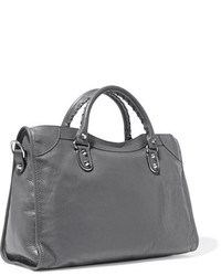 Balenciaga Metallic Edge City Textured Leather Shoulder Bag Gray