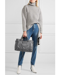 Balenciaga Metallic Edge City Textured Leather Shoulder Bag Gray