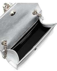 Saint Laurent Monogram Metallic Leather Crossbody Bag Silver