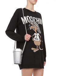 Moschino Rat A Porter Trash Can Leather Crossbody Bag Gray