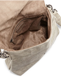 Neiman Marcus Woven Faux Leather Reptile Shoulder Bag Light Gray