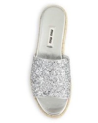 Miu Miu Glittered Leather Espadrille Platform Sandals