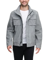 Grey Leather Field Jacket