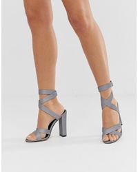 SIMMI Shoes Simmi London Heidi Reflective Grey Block Heeled Sandals