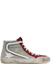 Golden Goose Gray Red Slide High Top Sneakers