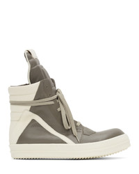 Rick Owens Grey And Off White Geobasket High Sneakers