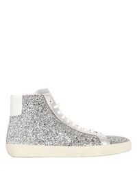 Saint Laurent Glittered Leather High Top Sneakers