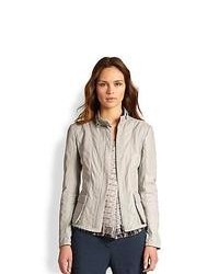 Armani Collezioni Leather Cottonflax Jacket Light Grey