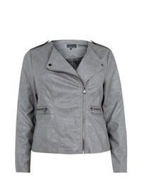 Exclusives New Look Inspire Grey Leather Look Biker Jacket