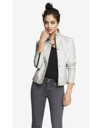 Express High Collar Distressed Leather Jacket