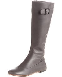 Grey Leather Knee High Boots