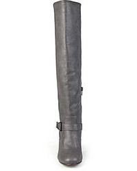 Journee Collection Skye Knee High Buckle Strap Wide Calf Wedge Boots