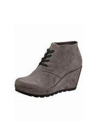 Grey Leather Lace-up Ankle Boots