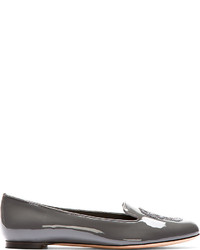 Alexander McQueen Grey Patent Leather Sequinned Skull Loafers