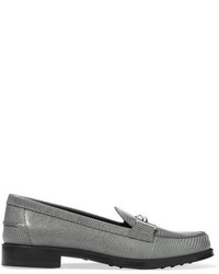 Tod's Lizard Effect Leather Loafers Gray