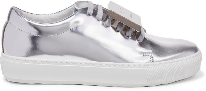 Acne Studios Adriana Plaque Detailed Metallic Leather Sneakers Silver ...