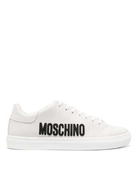 Moschino Logo Embossed Lace Up Leather Sneakers