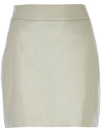 River Island Light Grey Leather High Waisted Skirt