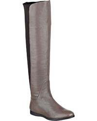 Grey Leather Over The Knee Boots