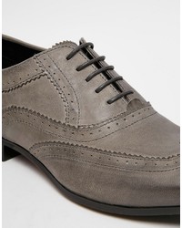 Asos Brand Oxford Brogue Shoes In Gray Leather With Contrast Sole