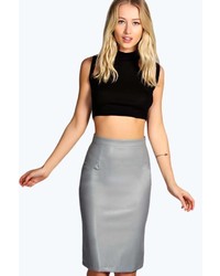 Grey Leather Pencil Skirt