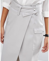 Asos Leather Look Pencil Skirt With Belted Waistband And Pockets