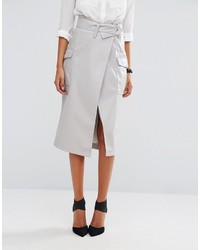 Asos Leather Look Pencil Skirt With Belted Waistband And Pockets