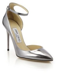 Jimmy Choo Lucy 100 Metallic Leather Ankle Strap Pumps