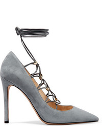 Valentino Rockstud Lace Up Suede And Leather Pumps Stone