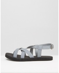 Asos Cross Over Sandals In Gray Nubuck Leather