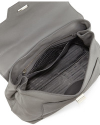 Prada Medium Leather Half Flap Satchel Bag Gray