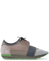Balenciaga Grey Green Race Runner Sneakers